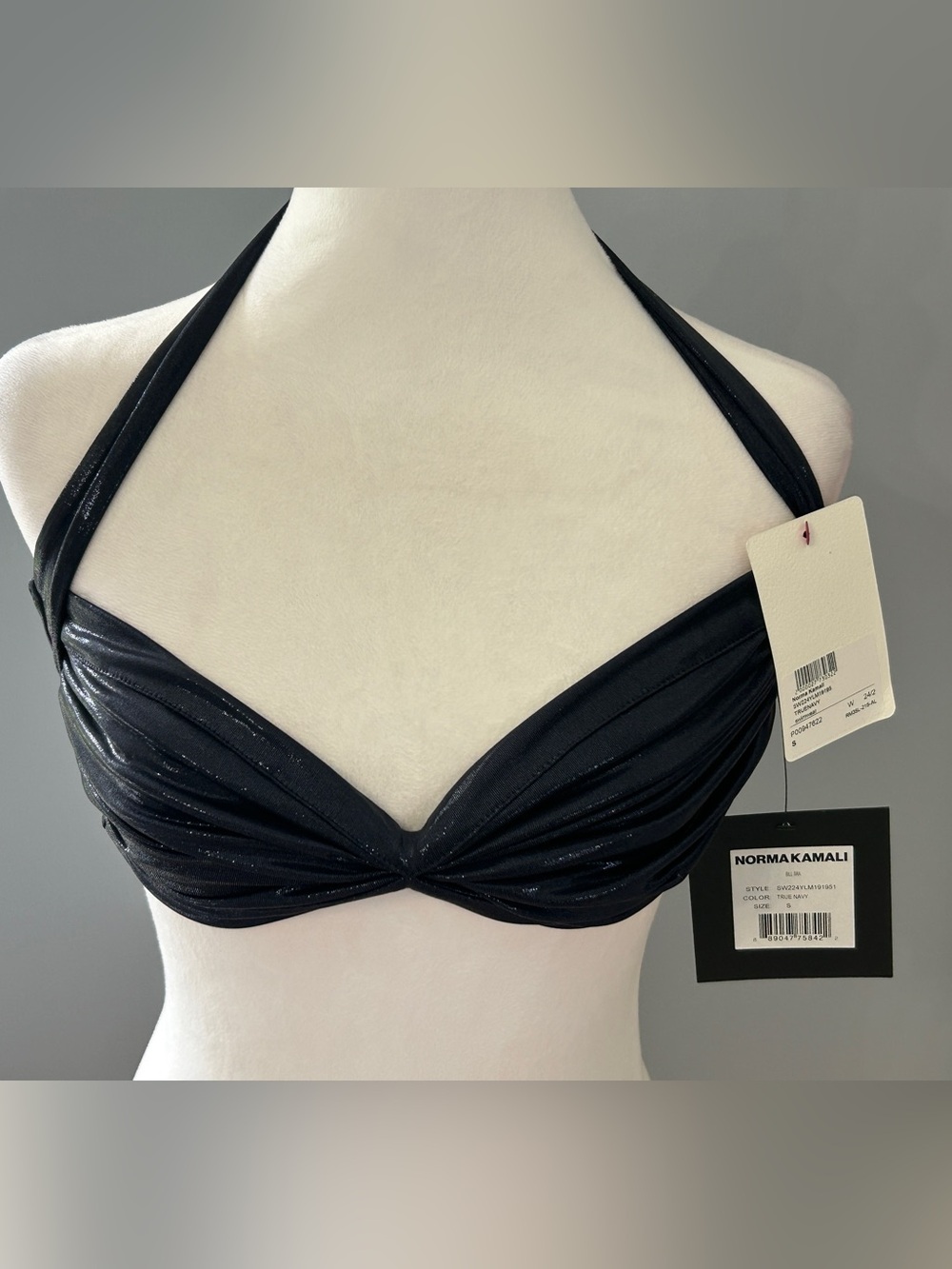 Norma Kamali NWT Womens S True Navy Metallic Bill Bra High Waist Bikini Set